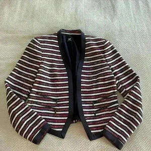 WORTH Blue And Maroon Striped Career Blazer Suit Jacket Pockets With Zippers